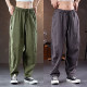 春秋新款高档亚麻裤男简约宽松百搭直筒哈伦裤中年透气棉麻休闲裤