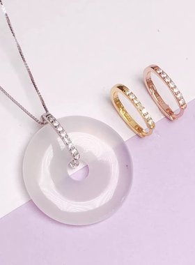 纯银扣头穿平安扣扣万能夹吊坠平安女镀简约石项坠18k翡翠扣金色