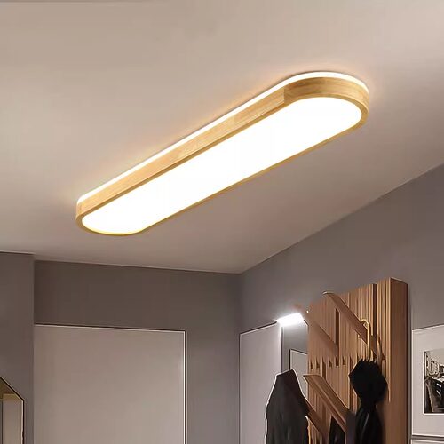 餐厅长条过道LED吸顶灯日式实木卧室走廊阳台玄关衣帽间原木灯具 - 图2