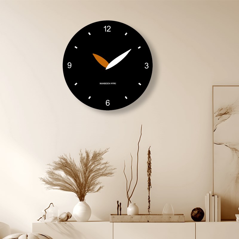 极简黑色时钟表挂钟客厅家用简约现代个性创意卧室挂墙免打孔挂表 - 图1