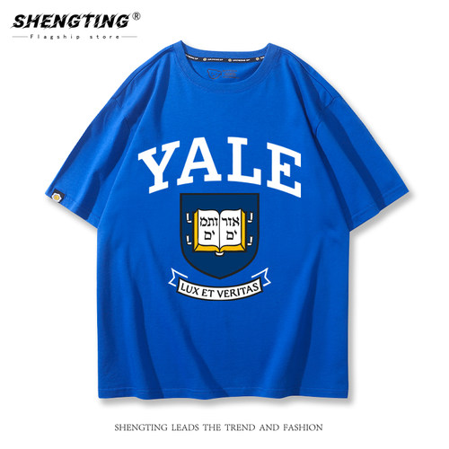 美国耶鲁大学YALE短袖t恤男女夏季校服留学生常春藤半袖名校衣服 - 图0