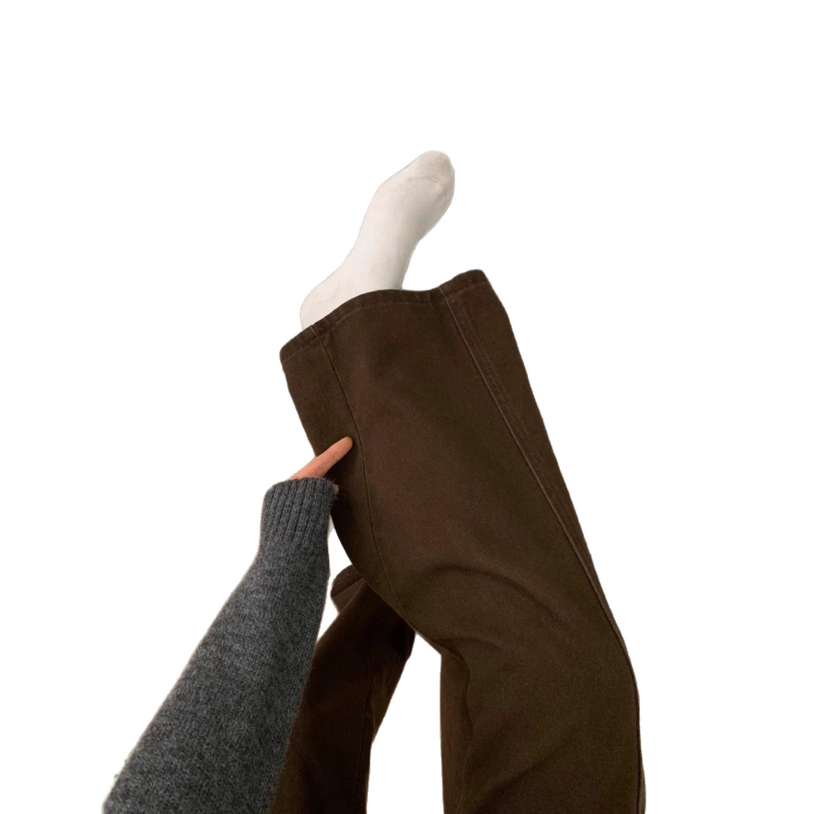 咖色裤子女春秋季大码显瘦牛仔裤梨型身材弯刀裤美拉德棕色阔腿裤,淘宝优惠券,粉丝福利购,淘宝优惠卷