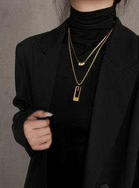 项链钢毛衣感挂件双层女设计小众钛装饰感高级2024女链年配饰