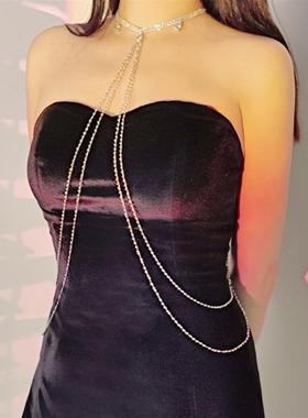 腰腿链小香风长款流苏身体链项链水钻链条全身腰链配饰腰封腰带