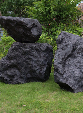 仿真石头花园林庭院景观石头黑山石组合空心假山造景布置装饰工厂