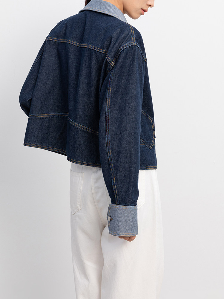 fabrique拼色牛仔2023早春女短外套 Fabrique短外套