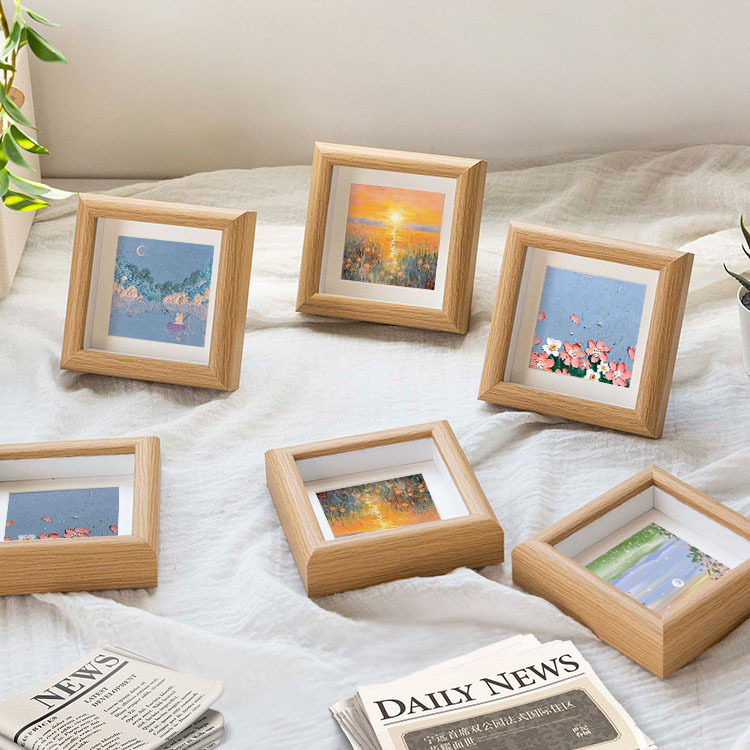 高清真玻璃中空油画棒相框摆台迷你小正方形标本框风景画框