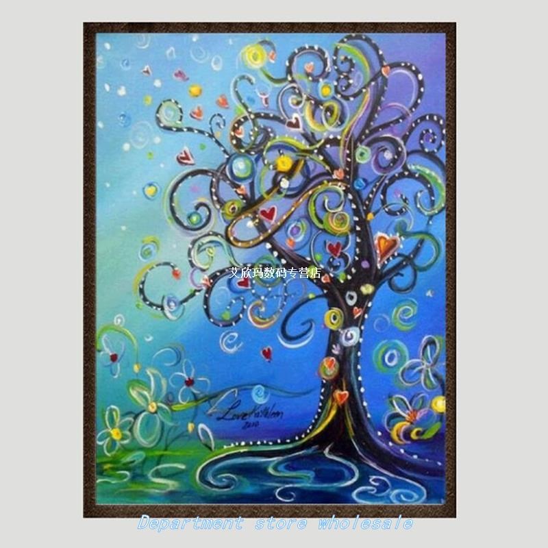 2019 Newly 40x30cm Color Love Tree Oil Canvas Diamond Painti-图2