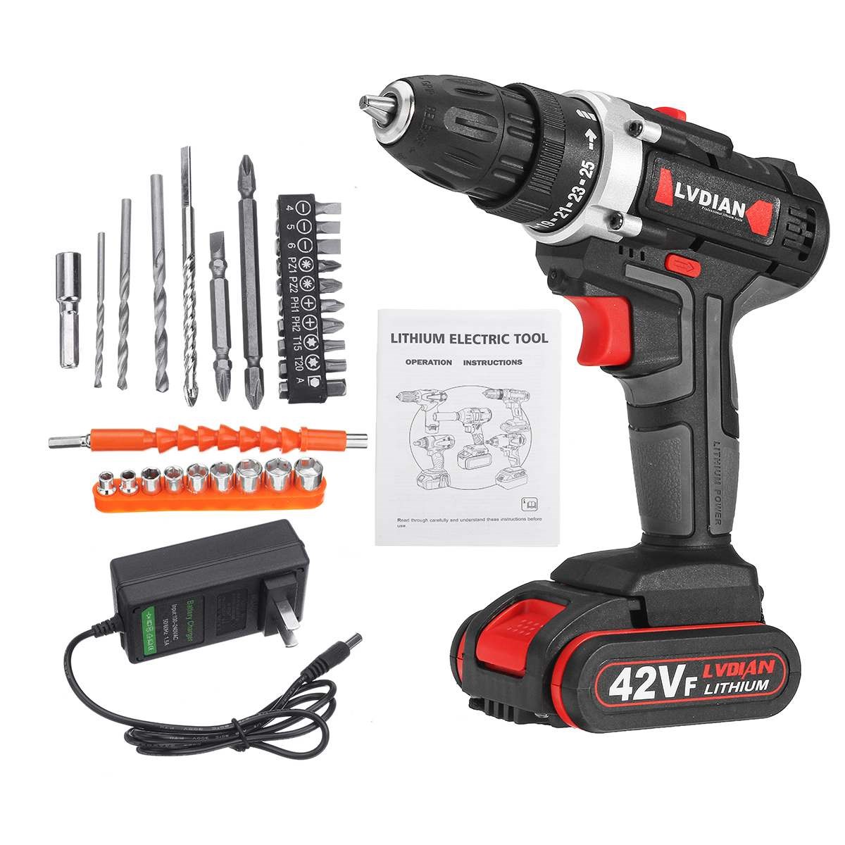 42V Cordless Impact Drill Driver Li-Ion Battery Electric Scr - 图0