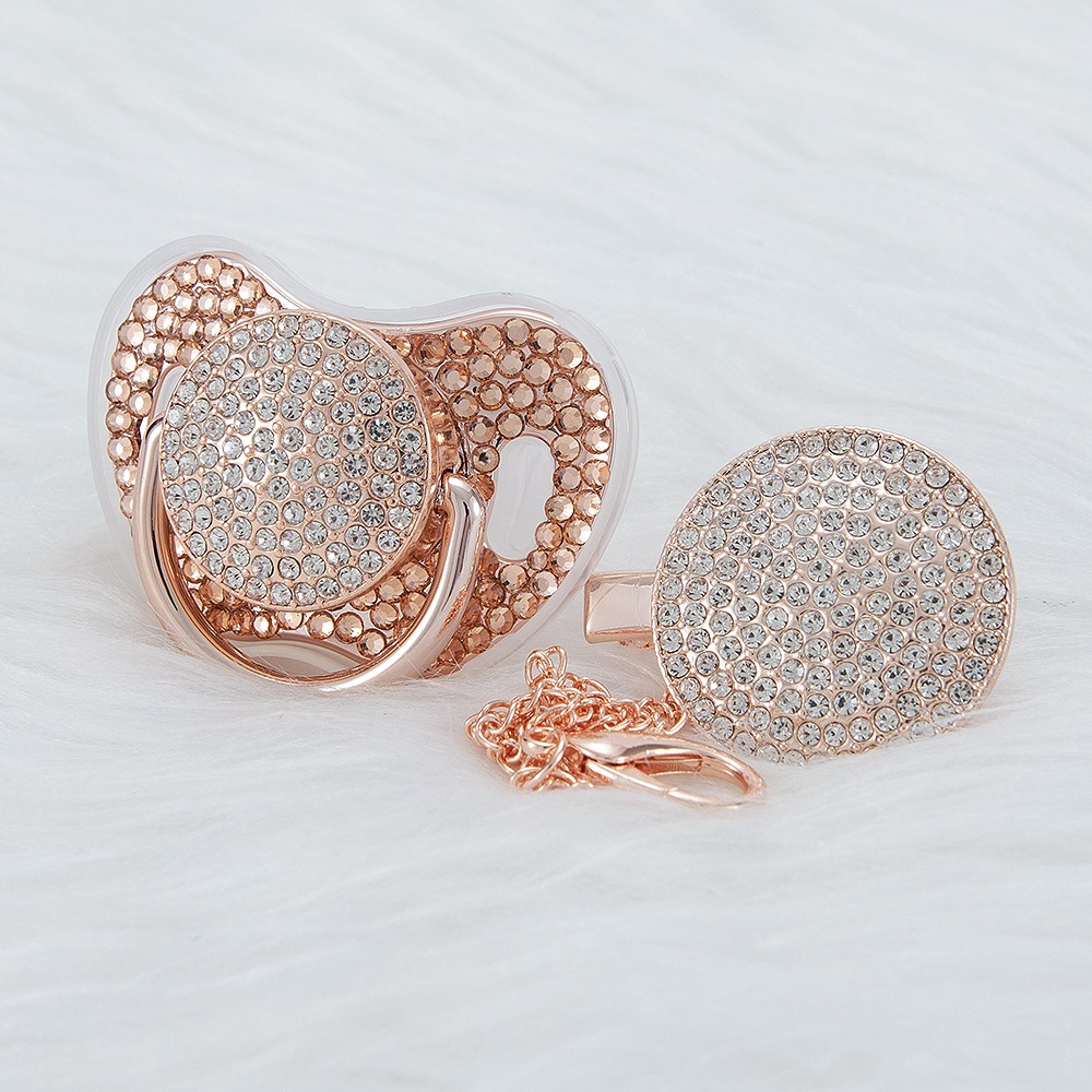 MIYOCAR SGS all silver bling pacifier and clip BPA free dum - 图1
