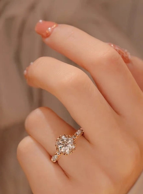 母亲节 莫桑石钻戒纯银女小众设计高级感求婚结婚钻石戒指送妈妈