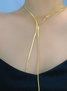 法国capinkofin时尚领带可调节轻奢长款抽拉蛇骨链项链气质毛衣