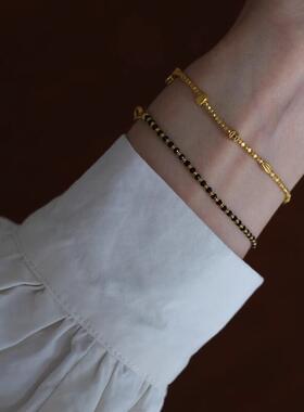 英国TopWhit古法多宝黄金色手链文艺清新极简风k金手串简约小众高