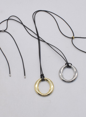 法国CapinKofin简约小众设计几何圆环吊坠项链黑皮绳可调节长度