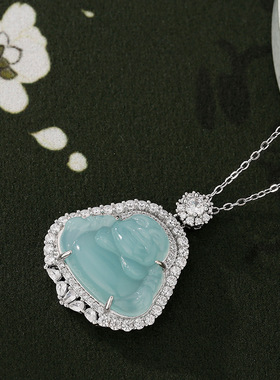 法国CapinKofin新中式冰透蓝水佛公项链女弥勒佛吊坠锁骨链轻