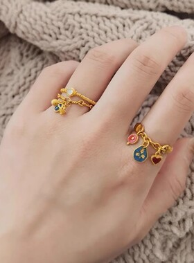 法国capinkofin柯梦兰链条流苏戒指女古法烧蓝宫廷风叠戴气质