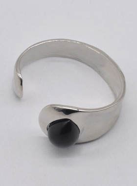 法国CapinKofin复古小众设计感黑玛瑙石头开口手镯潮流朋克个性