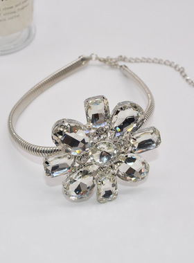 法国capinkofin欧美个性超大水晶花朵项链女轻奢高级感项圈式