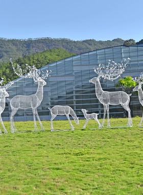 户外不锈钢梅花鹿雕塑装饰摆件