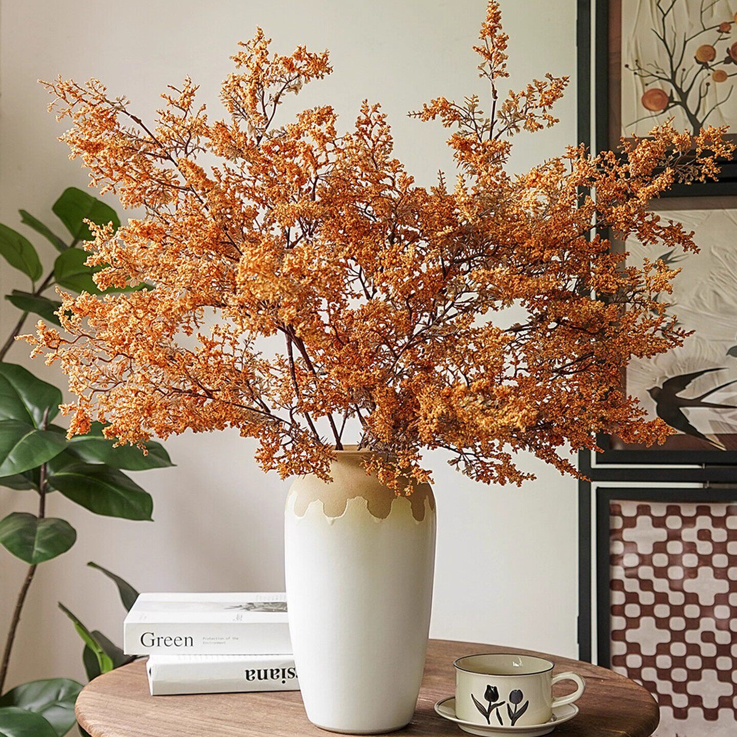 雾凇仿真绿植假花花束摆件侘寂风陶瓷花瓶客厅插花干花花艺装饰花 - 图1