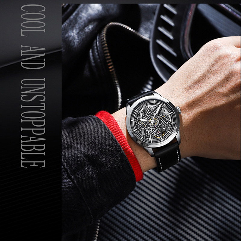 国表珍宝莱圆形镂空男士自动机械表 珍宝莱国产腕表