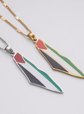 不锈钢巴勒斯坦吊坠项链男女气质名族风毛衣链女秋冬卫衣链吊坠