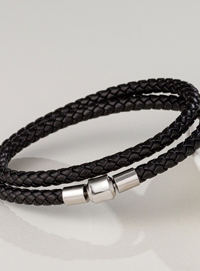 男女真皮双圈手链手绳可穿转运珠