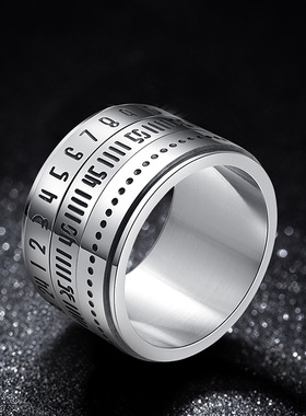 男生钛钢宽版时间戒指潮个性高级