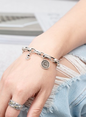 ins原创小众银手链时光吊坠手环