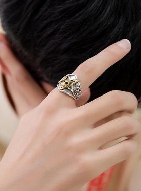 银戒指霸气复古男生是指戒开口戒