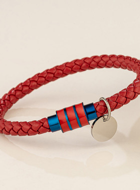 男士高端真皮粗款撞色磁吸扣手链