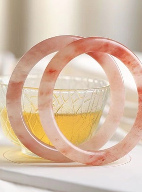 爆款桃花酿天然冰种玉镯女年轻款真玉粉色金丝玉少女细圆条手镯