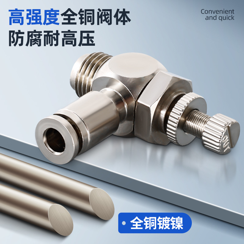 全铜镀镍SL气缸节流调速阀4-M5 6-01 8-02气管快插接头耐高温腐蚀 - 图0