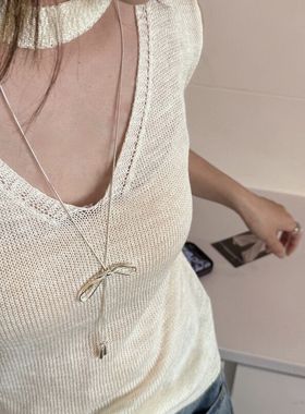 抽拉式蝴蝶结百搭颈链毛衣链女