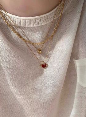 新年红色爱心锁骨链桃心项链女