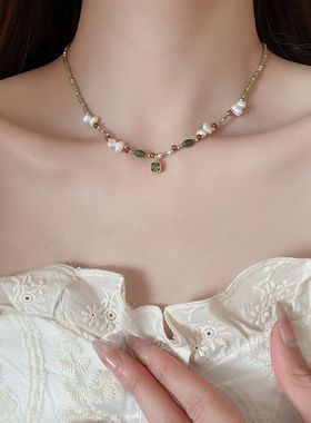 轻奢百搭红色玛瑙淡水珍珠项链女