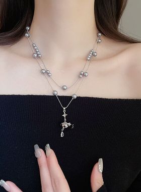 双层叠戴西太后土星珍珠项链女