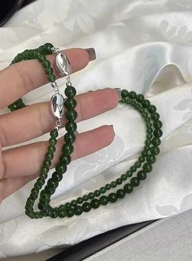 新中式显白绿色串珠锁骨链