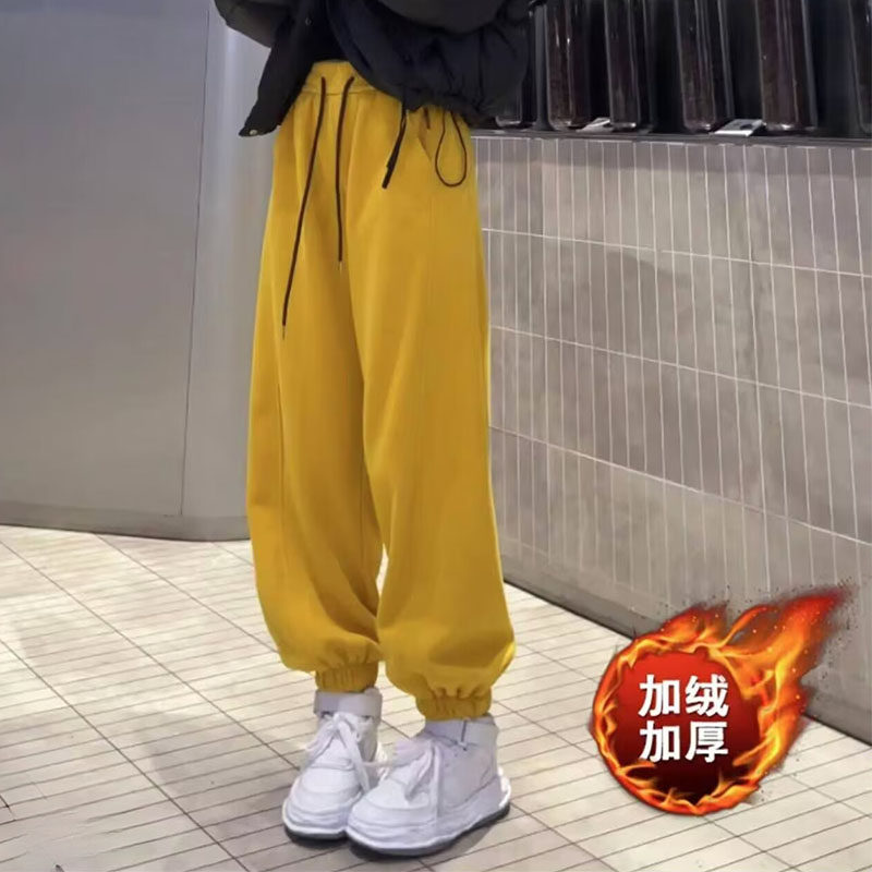 加绒加厚束脚休闲卫裤女冬季2025新款百搭保暖宽松松紧腰弯刀裤子,淘宝优惠券,粉丝福利购,淘宝优惠卷