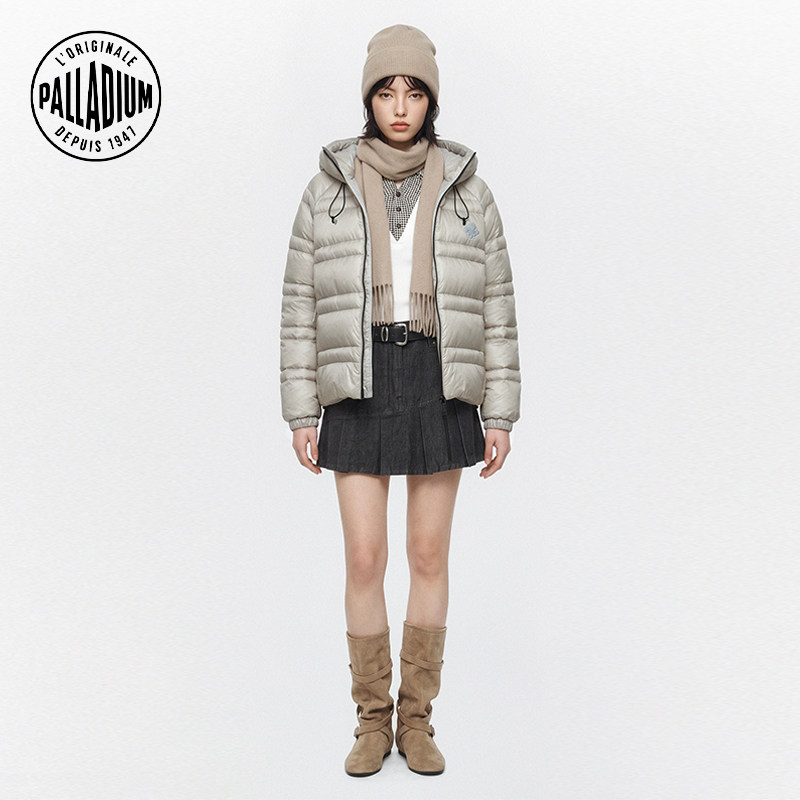 PALLADIUM帕拉丁秋冬保暖女短款韩系宽松连帽超轻量羽绒服1914820 暖开实拍商品图