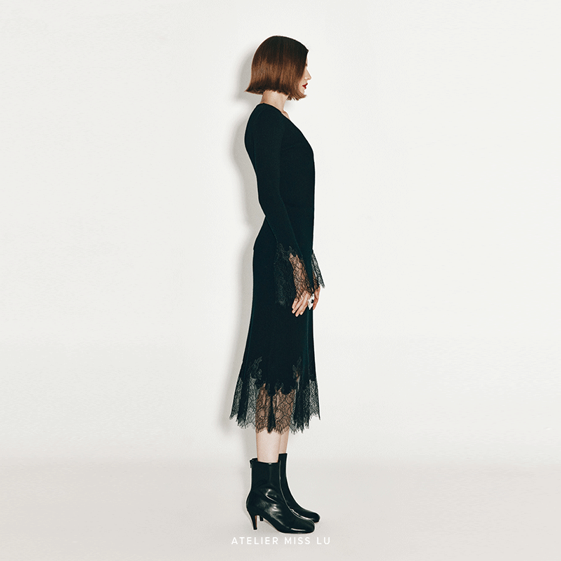 AtelierMissLu【一片夜云】2024秋冬蕾丝拼接羊绒羊毛混纺上衣,淘宝优惠券,粉丝福利购,淘宝优惠卷