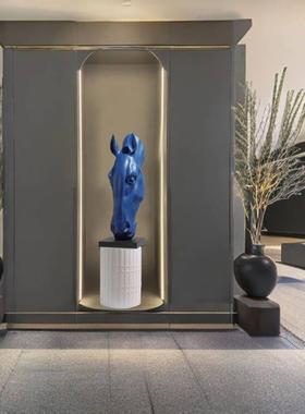 台新中式轻奢展厅客厅装饰品尊马首部动物摆件艺术落地摆设工艺品