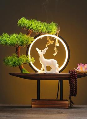 新中式 led灯圈倒流香炉摆件禅意创意办公室家用茶室茶道桌香薰炉