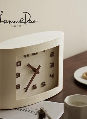 LD简约实木座钟静音钟表时钟客厅卧室床头柜台钟装饰轻奢复古摆件