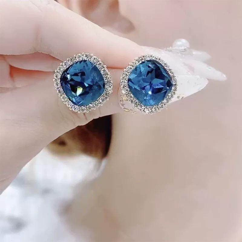 S925纯银蓝色水晶耳环新款爆款高级感轻奢小众设计女简约耳钉百搭,淘宝优惠券,粉丝福利购,淘宝优惠卷
