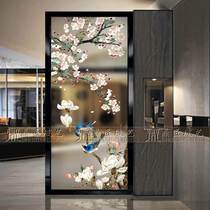 Light Extravagant Art Glass Entrance Partition Modern Living-room Bifacial Screen Xuanguan Frosted Light Transmission Craft Bird Language Flower