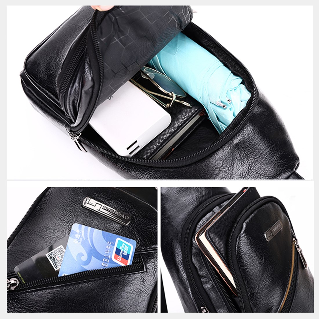 Men USB Charging Bags Men's Chest Bag PU Shoulder Bag Sling - 图0