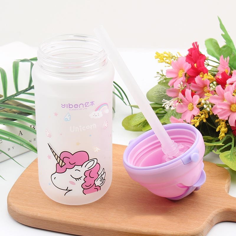 430ml Kids Sports Outdoor Straw Water Bottle With Unicorn Pr - 图1