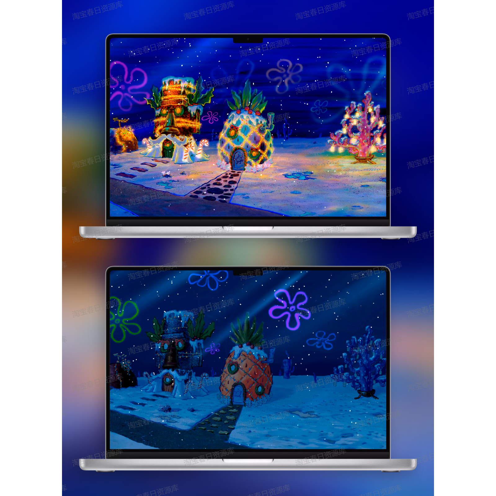 海绵宝宝圣诞比奇堡主题动态+静态3款壁纸ipad平板笔记本台式电脑,淘宝优惠券,粉丝福利购,淘宝优惠卷