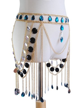 欧美跨境新款配饰 性感镂空宝石吊坠半身裙腰链 复古身体衣饰链